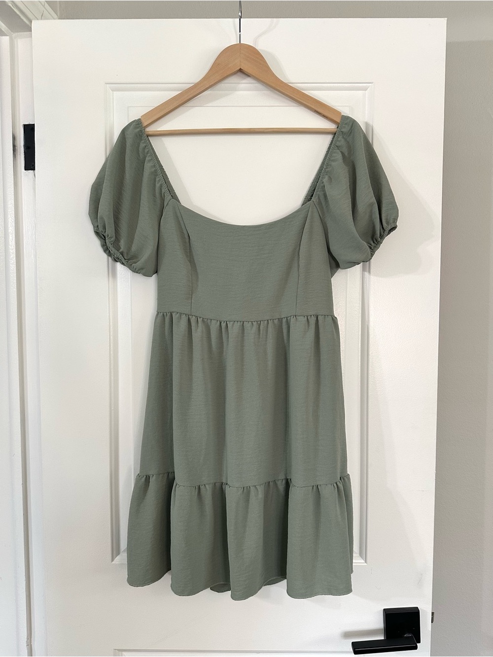 Altar’d State Puff Sleeve Babydoll Mini Dress in Green Sage, Size Large